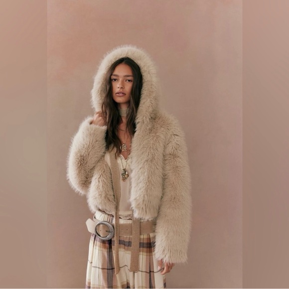Free People Jackets & Blazers - Free people Louder Please Hooded Faux Fur Jacket
